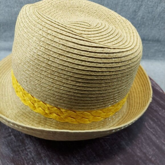 Yellow Braided Band Straw Fedora Hat - Picture 5 of 7
